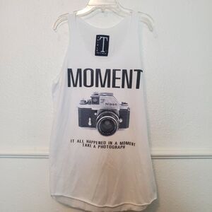 Triple T Nikon Camera Tank Top Size L White Black Vintage Look
